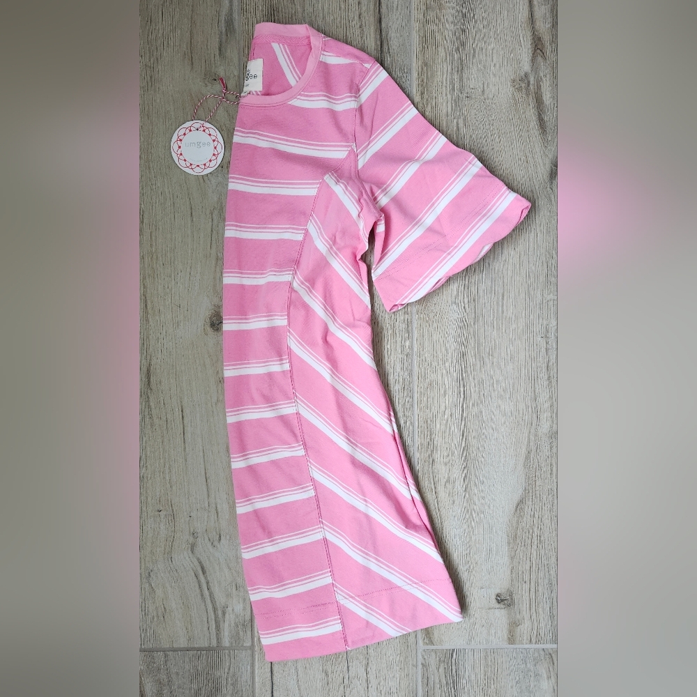 Umgee Pink & White Striped Scalloped Sleeve Dress Women's Size M